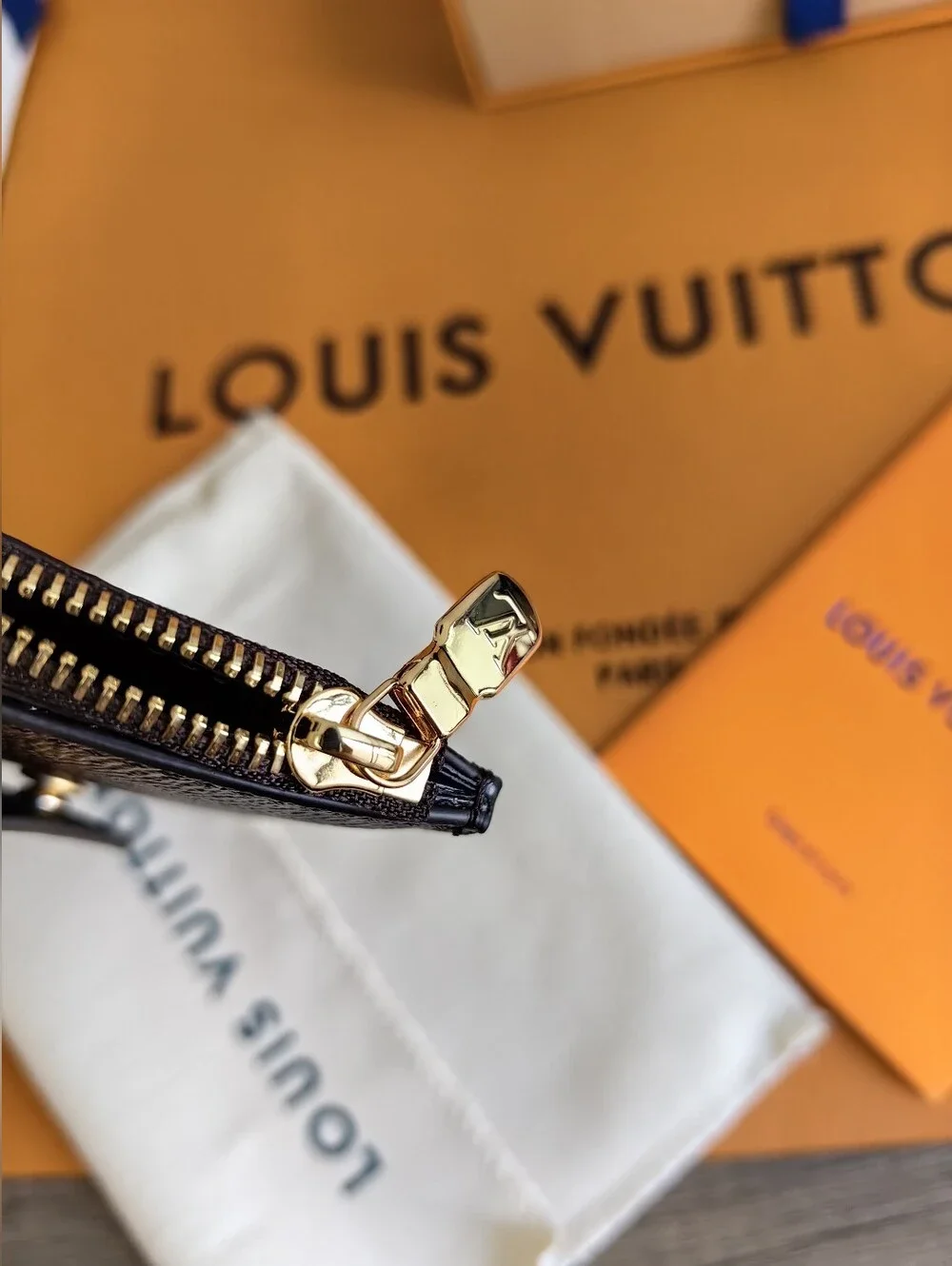 Louis Vuitton Monogram Key Pouch Wallet in Dark Brown with Gold Hardware